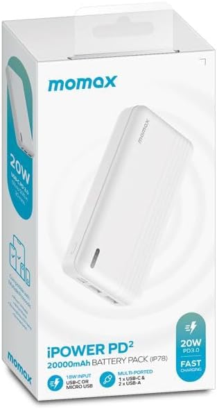 Momax iPower PD 2 20000mAh external battery pack | White