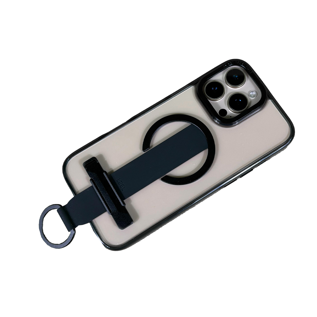 LZEL iPhone 16 Pro Max Primemag Grip Anti-drop Case With Metal Ring And Silicone Band | Clear/Black