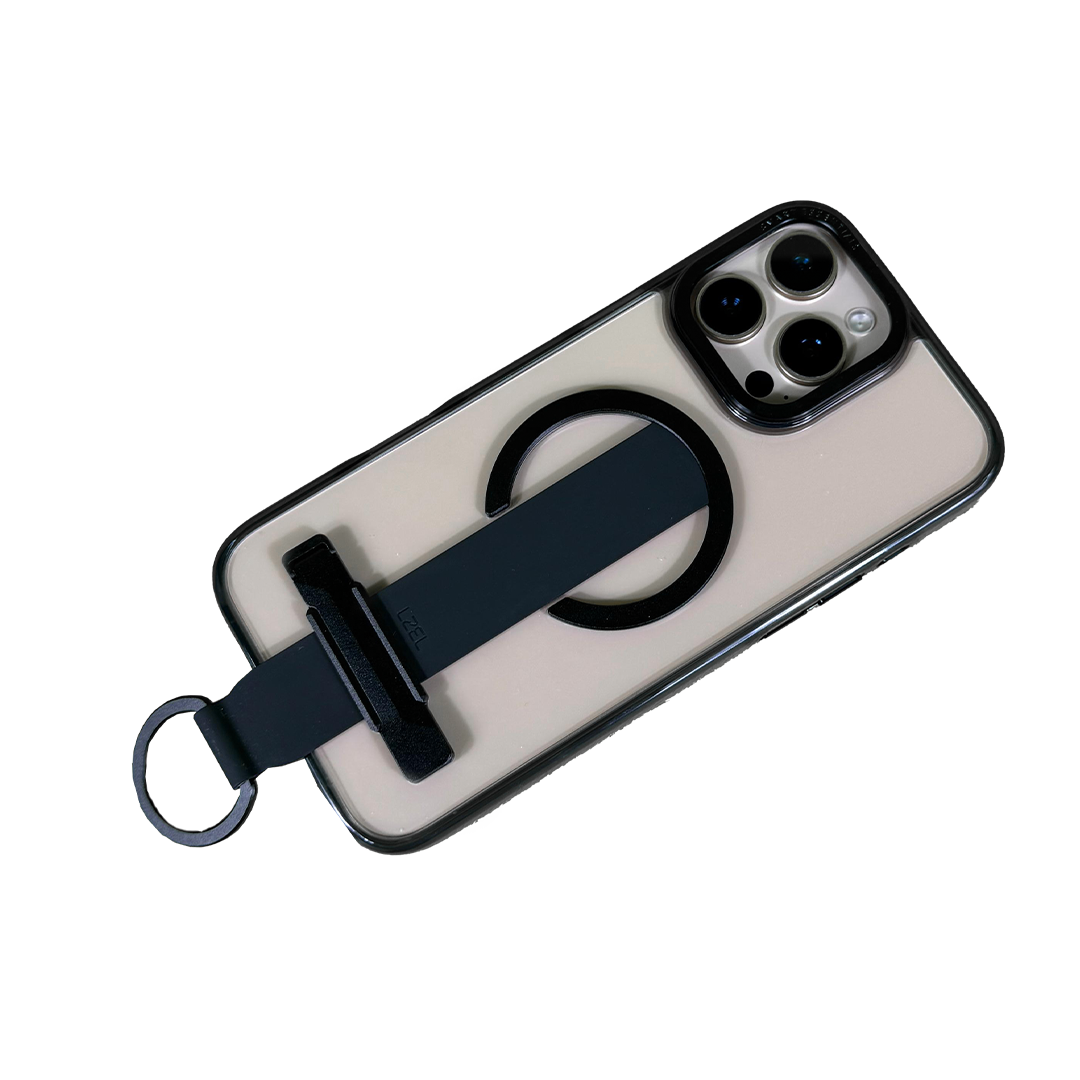 LZEL iPhone 16 Pro Max Primemag Grip Anti-drop Case With Metal Ring And Silicone Band | Clear/Black