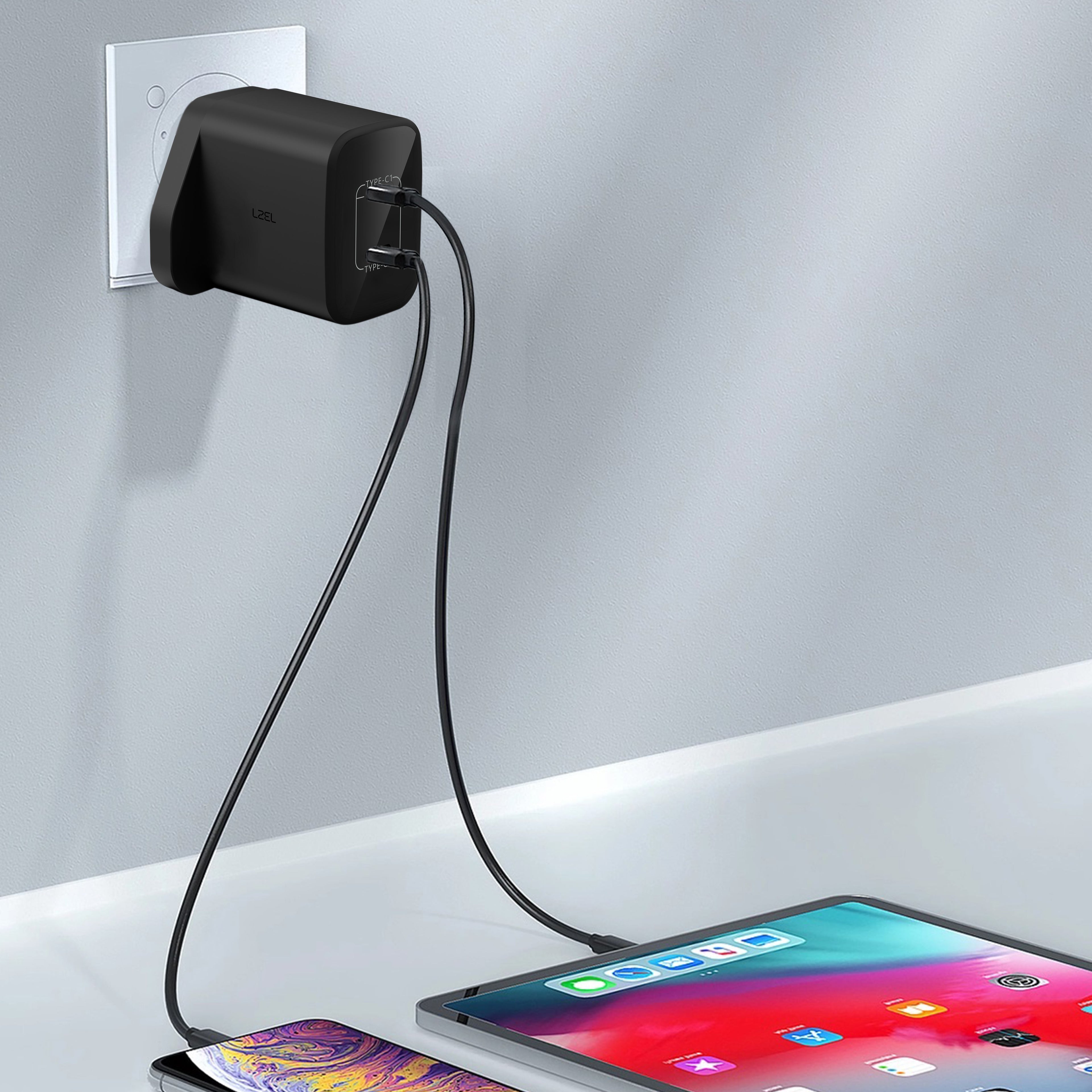 LZEL VoltixCharge 45W Duals Port USB-C GaN Wall Charger | Black