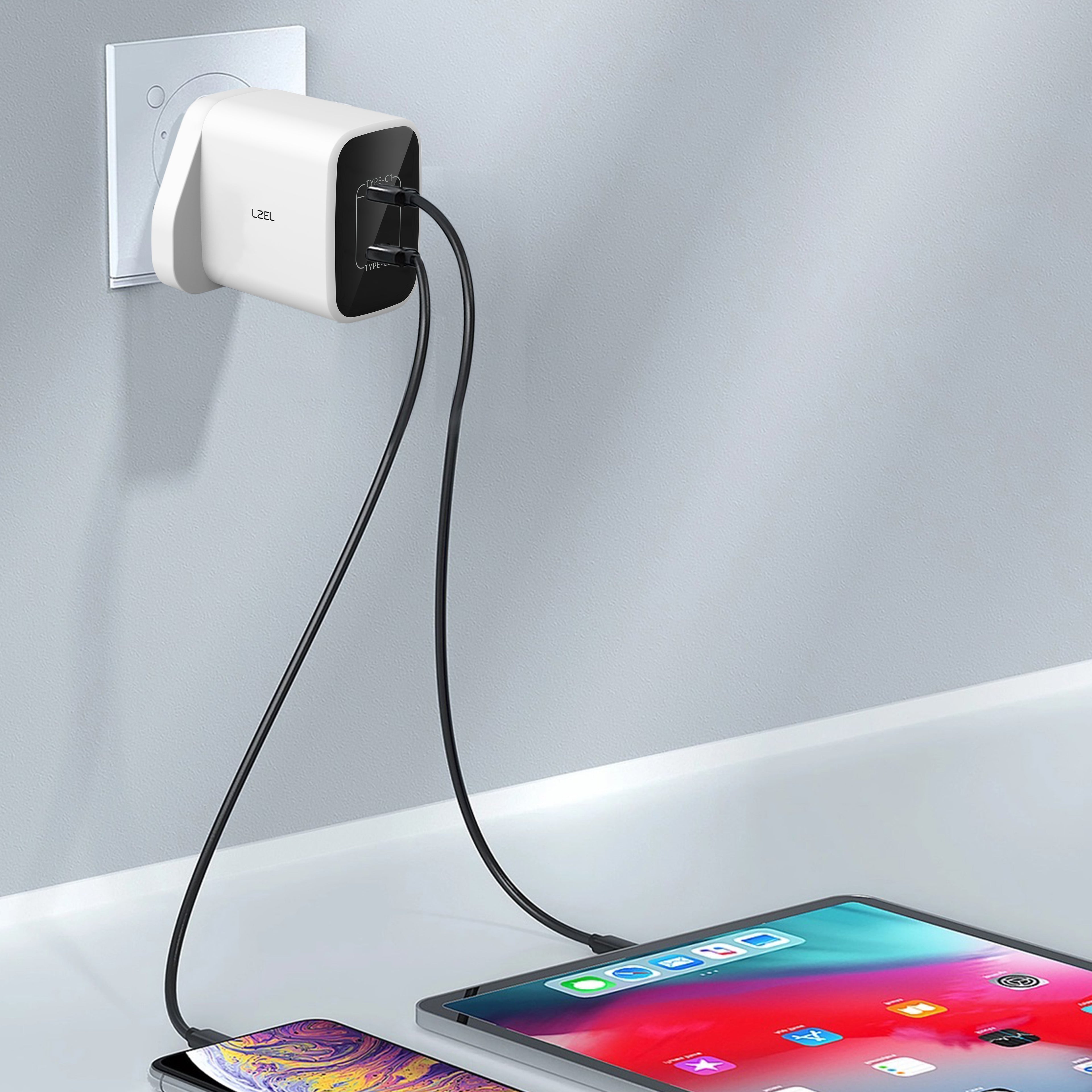 LZEL VoltixCharge 45W Duals Port USB-C GaN Wall Charger | White
