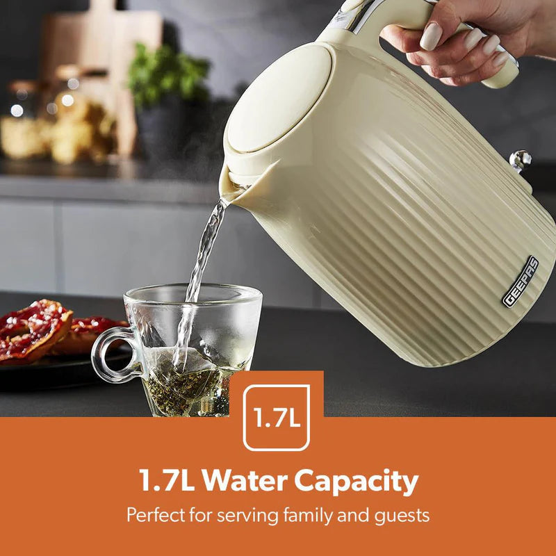 Geepas 1.7L Electric Jug Kettle â€“ 360Â° Rotation, Auto Shut-Off, Removable Filter, Cream