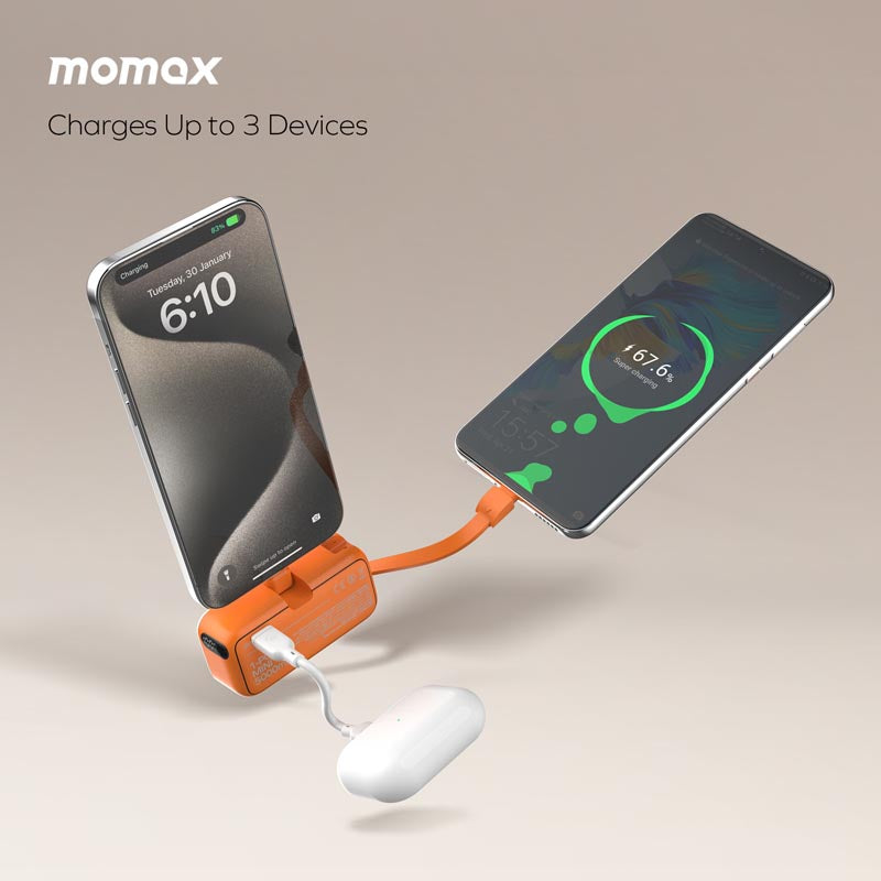 Momax 1-Power Mini 5000mAh Bulit-in foldable USB-C Battery pack | Black