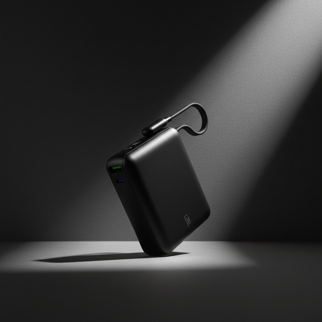 LZEL PrimeBrio 20K Mini PD Power Bank – 20000mAh, 40W, Built-in Type-C Cable | Black