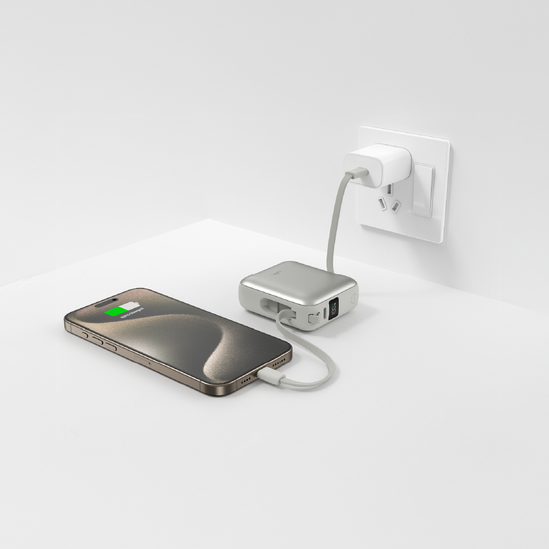 LZEL Neurode Sync Mini 10000Mah  Pd3.0 & Qc 3.0|25.5W|Built-In Type-C & Lighting Power Bank | Silver