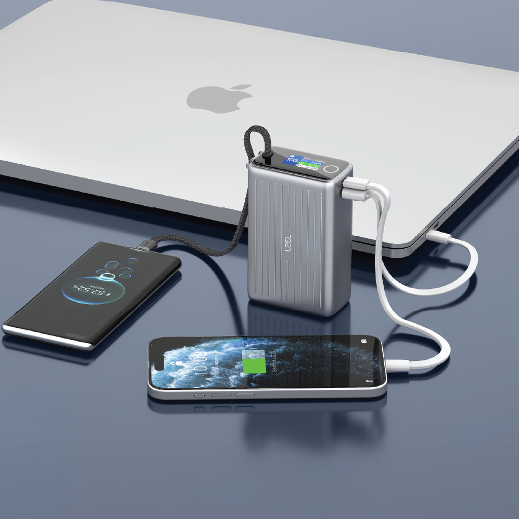 LZEL Neurode Sync 25000Mah Pd3.0 & Qc3.0|100W|Built-In-Usb-C Cable Pd Power Bank | Gray