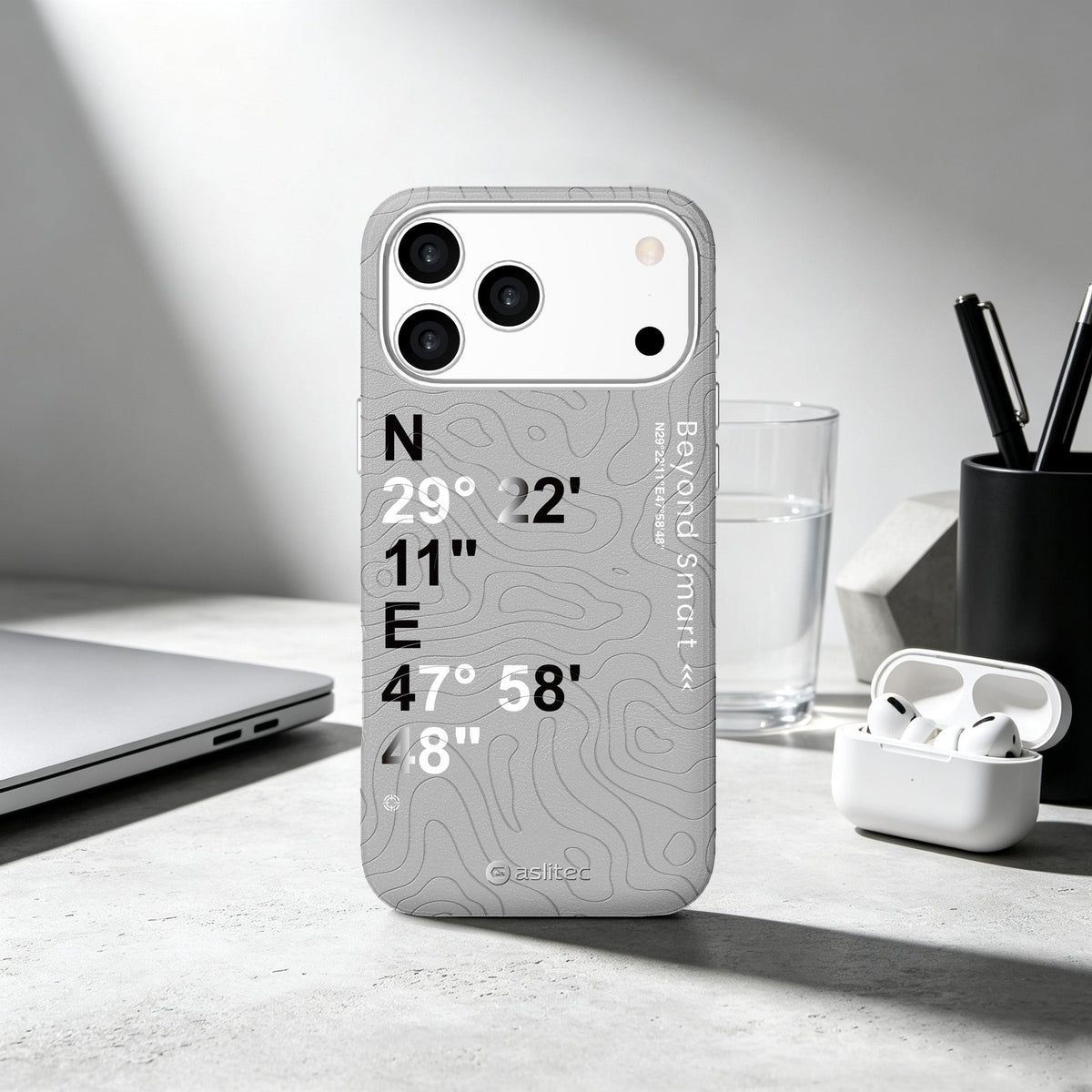 aslitec Geomag Coordinate Sophisticared Leather Magsafe Case With Coordinate Design Case For iPhone 18 Pro Max