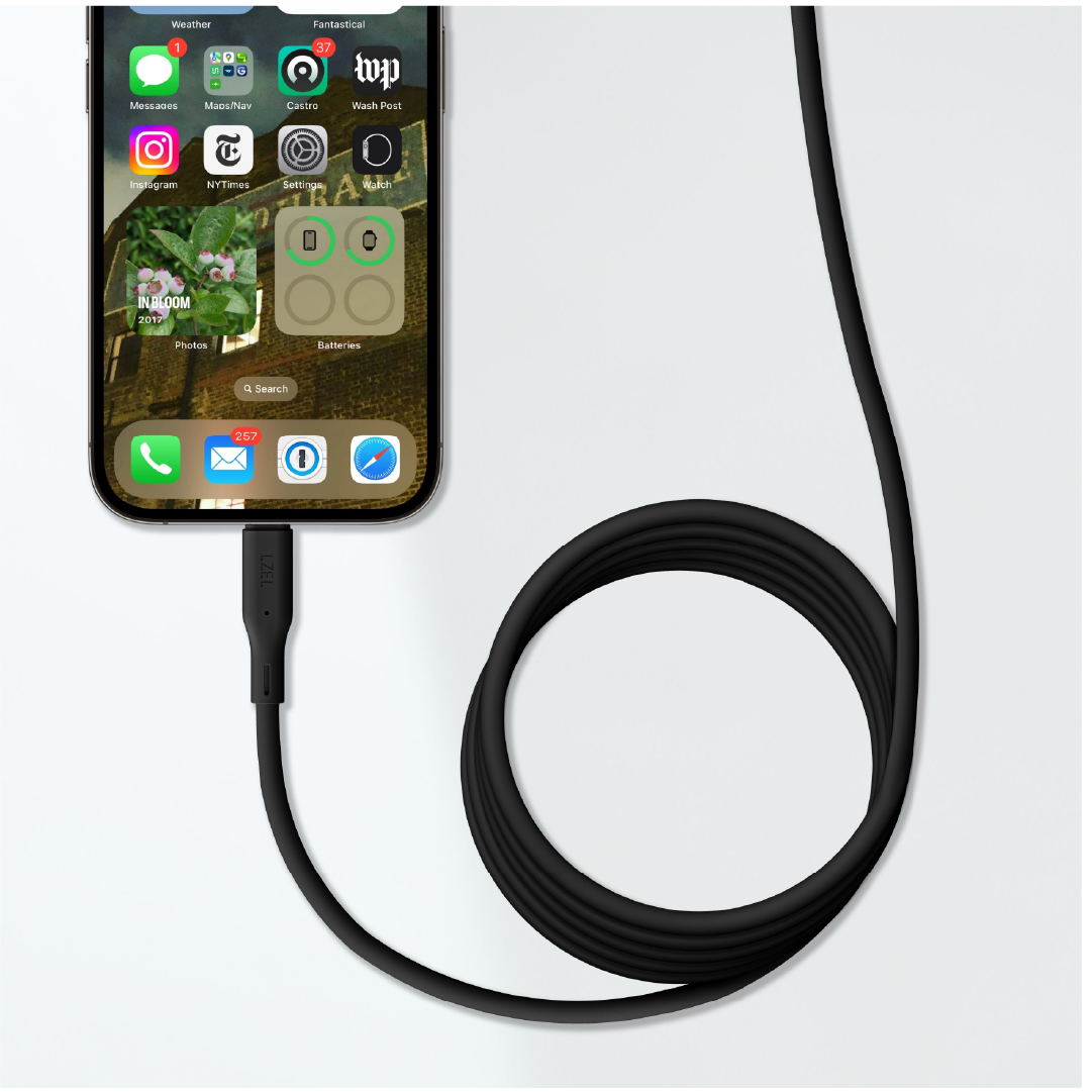 LZEL Celeris Silox CXL Soft Silicone USB-A to Lightning Cable, 480Mbps, 15W Max, 2m | Black