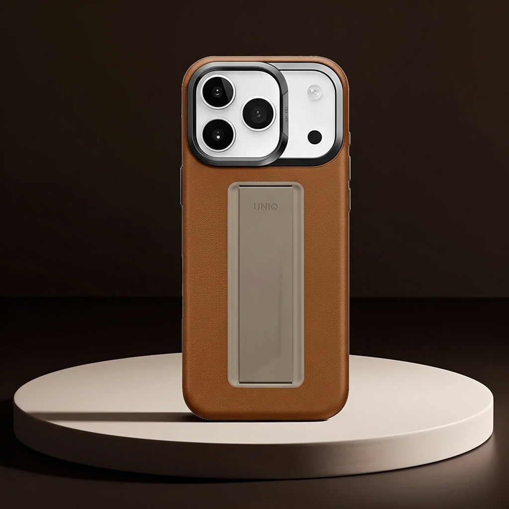 UNIQ Hybrid Heldro Pro MagClick Case with Camera Stand for iPhone 17 Pro | Caramel
