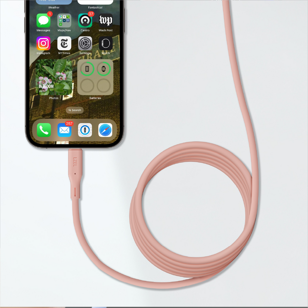 LZEL Celeris Silox CXL Soft Silicone USB-A to Lightning Cable, 480Mbps, 15W Max, 2m | Pink