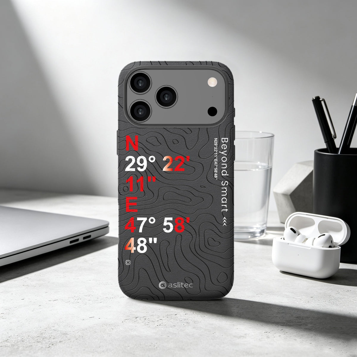aslitec Geomag Coordinate Sophisticared Leather Magsafe Case With Coordinate Design Case For iPhone 18 Pro Max