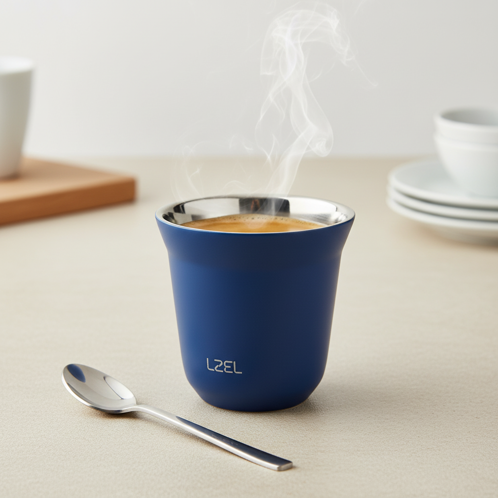 LZEL Small Double Wall Insulated Stainless Steel Espresso Cup 80 ml – Reusable & Dishwasher Safe Mugs | Blue