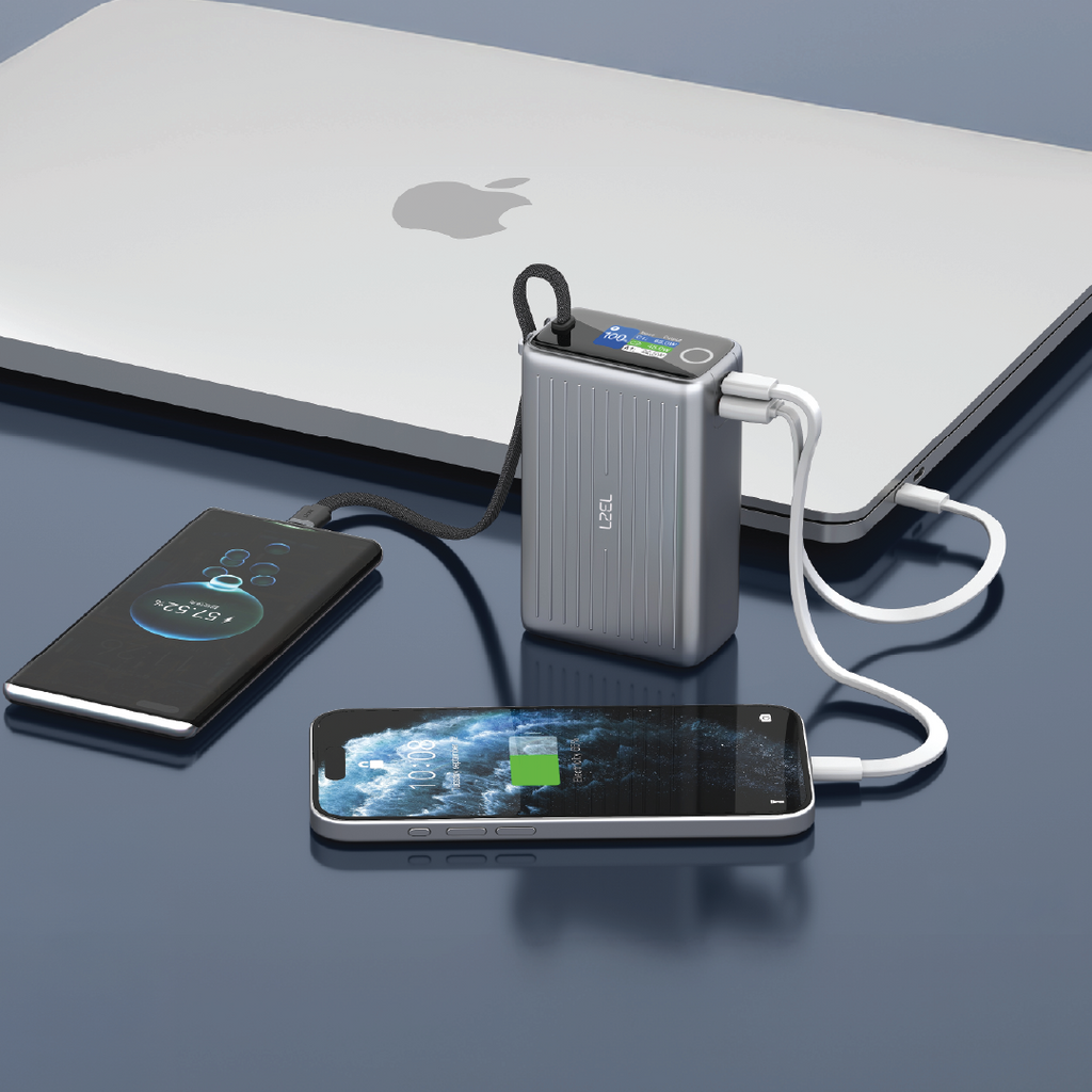 LZEL Neurode Sync 20000Mah Pd3.0 & Qc3.0| 65W |Built-In-Usb-C Cable Pd Power Bank | Gray