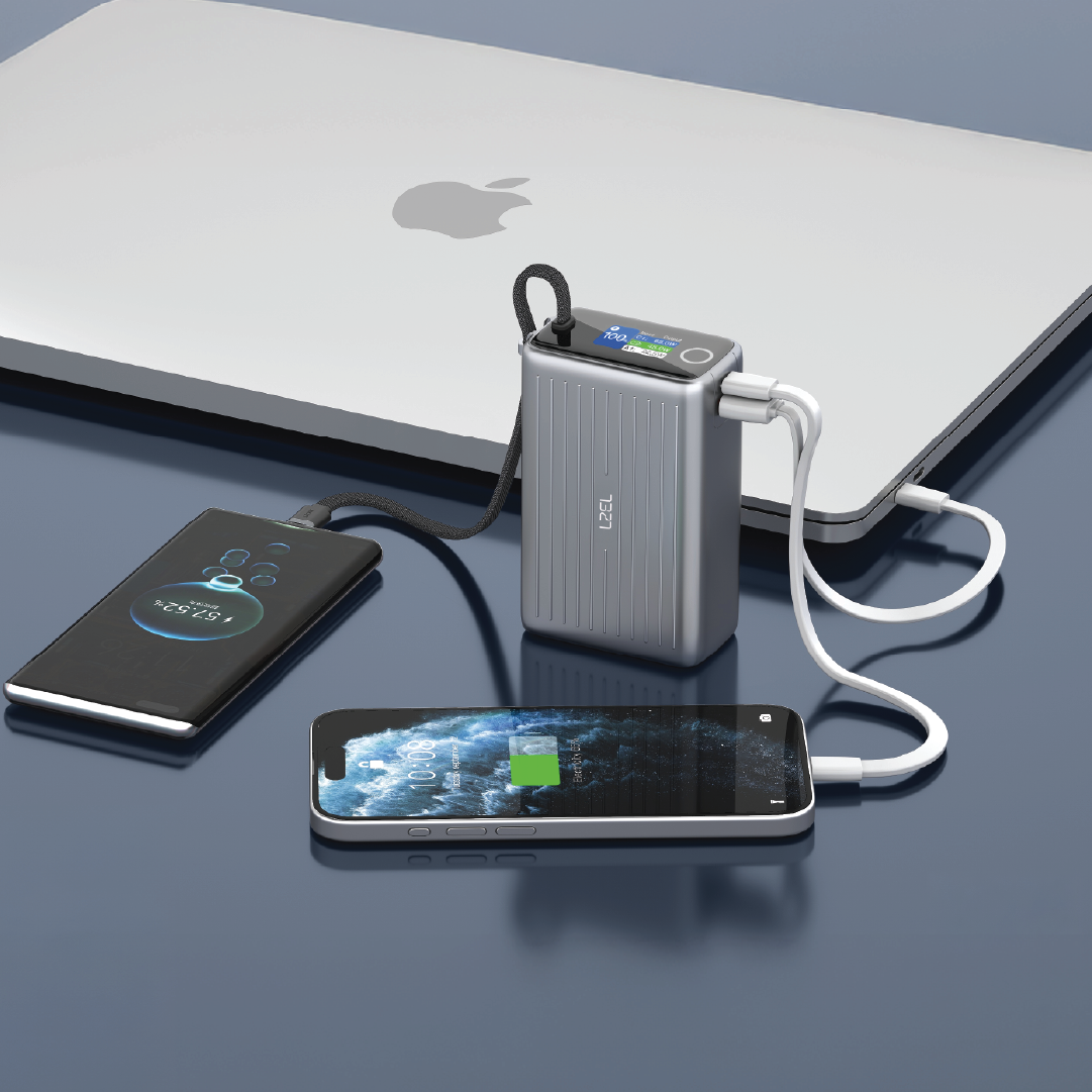 LZEL Neurode Sync 20000Mah Pd3.0 & Qc3.0| 65W |Built-In-Usb-C Cable Pd Power Bank | Gray