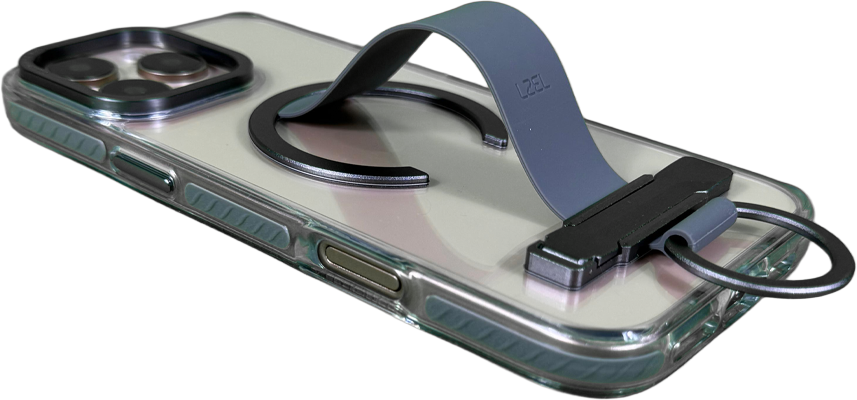 LZEL iPhone 16 Pro Max Primemag Grip Anti-drop Case With Metal Ring And Silicone Band | Clear/Gray