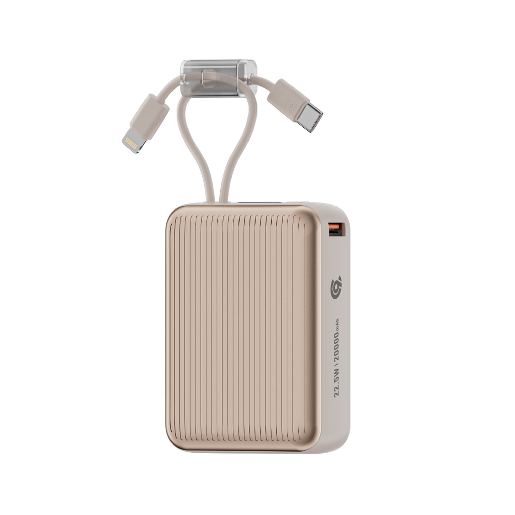 90 Percent Primcore Neo 22.5W Dual Built-In Cables Power Bank Powerdelivery | Qc 3.0 | Usb-C & Usb-A, And With Lightning | Gold