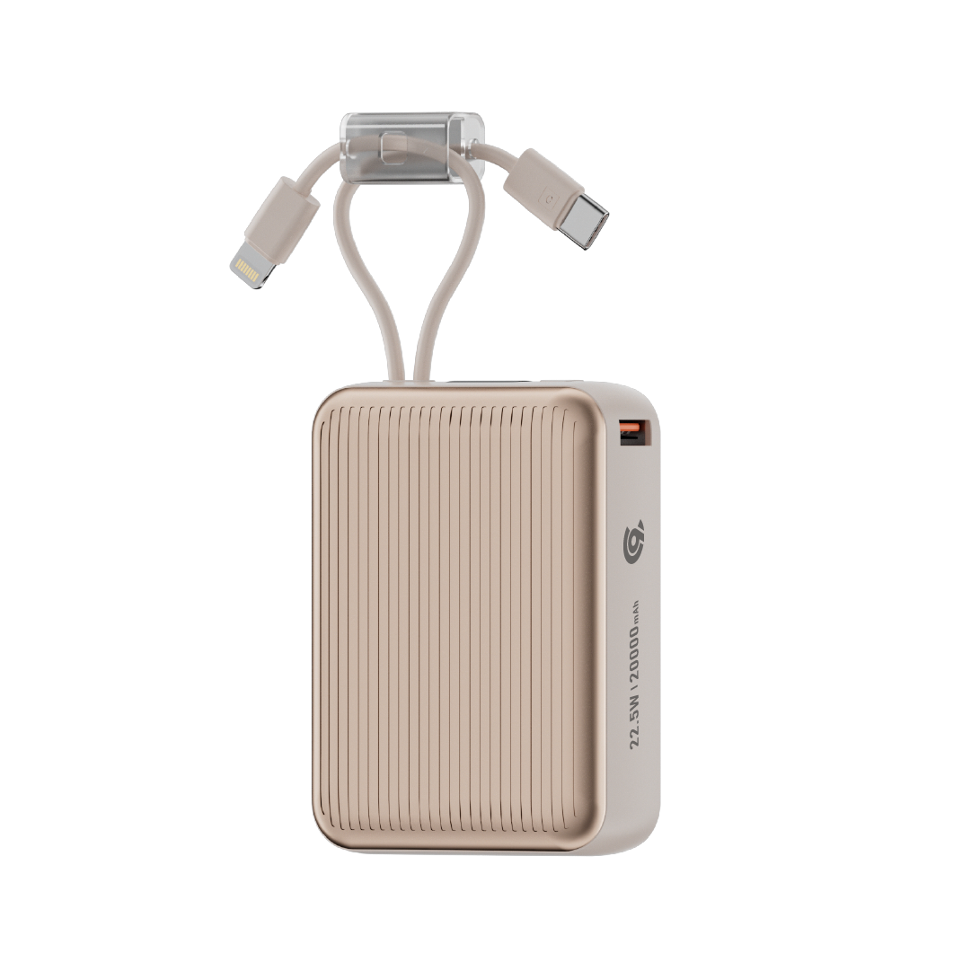 90 Percent Primcore Neo 22.5W Dual Built-In Cables Power Bank Powerdelivery | Qc 3.0 | Usb-C & Usb-A, And With Lightning | Gold