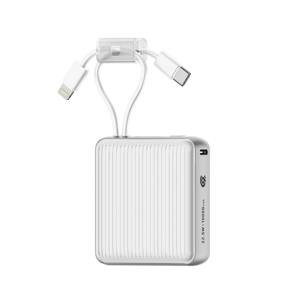 90 Percent Primcore Neo 22.5W Dual Built-In Cables Power Bank Powerdelivery | Qc 3.0 | Usb-C & Lightning | Silver
