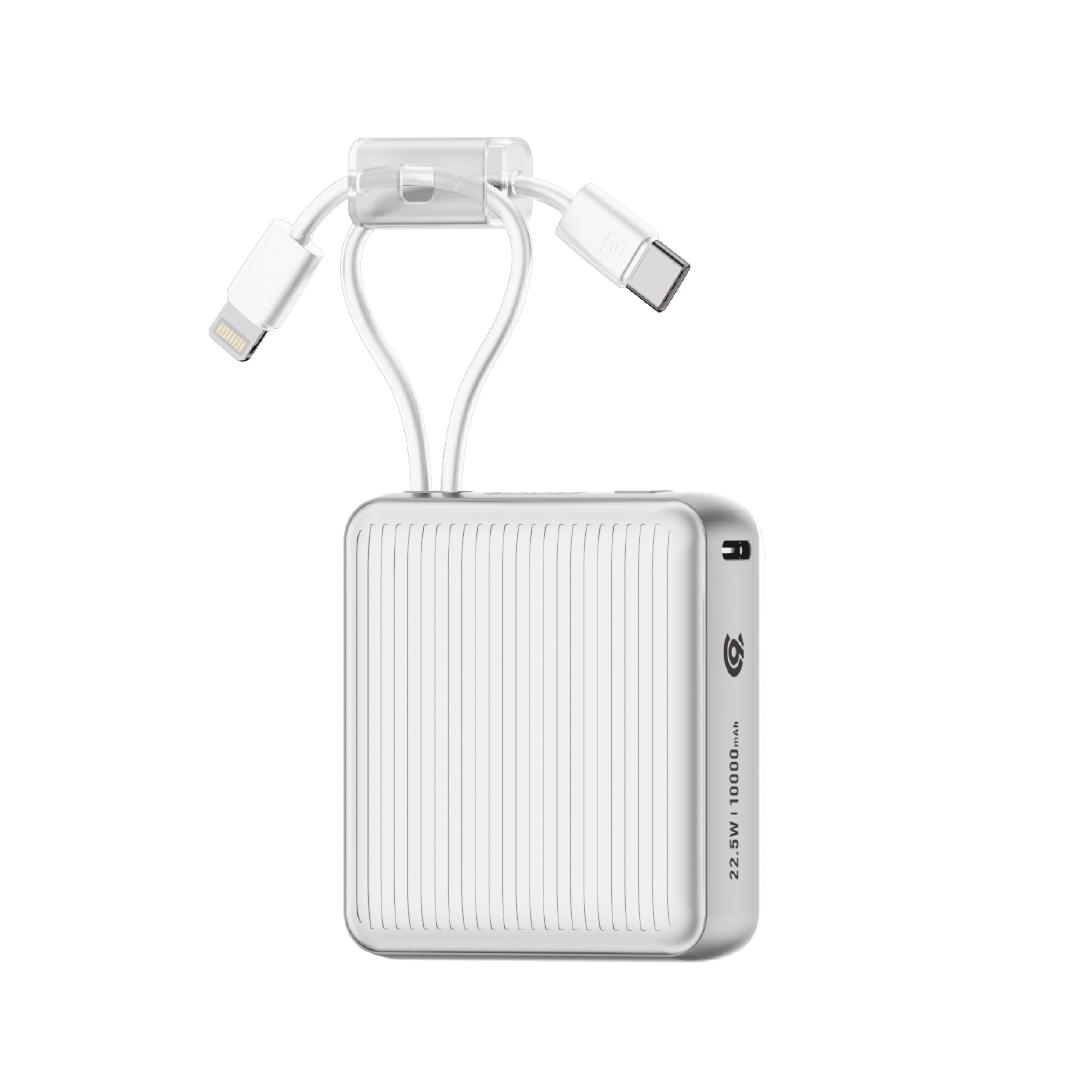 90 Percent Primcore Neo 22.5W Dual Built-In Cables Power Bank Powerdelivery | Qc 3.0 | Usb-C & Lightning | Silver