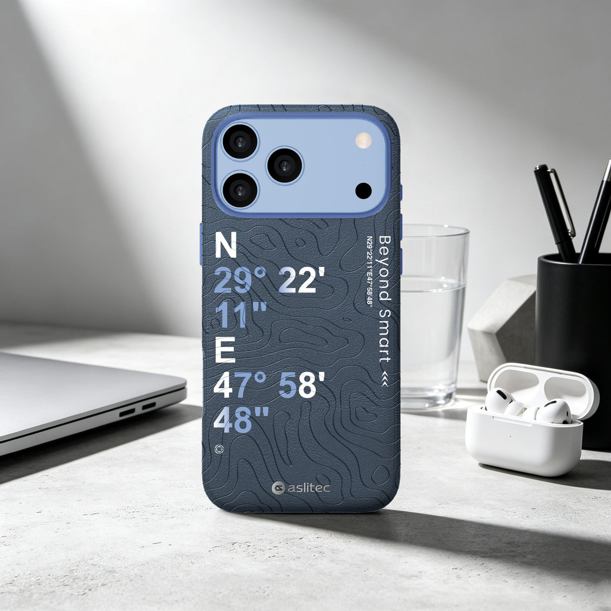 aslitec Geomag Coordinate Sophisticared Leather Magsafe Case With Coordinate Design Case For iPhone 18 Pro Max