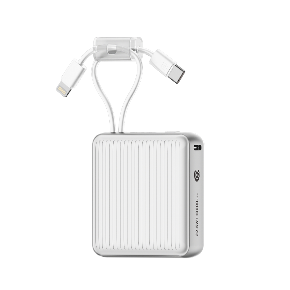 90 Percent Primcore Neo 22.5W Dual Built-In Cables Power Bank Powerdelivery | Qc 3.0 | Usb-C & Lightning | Silver