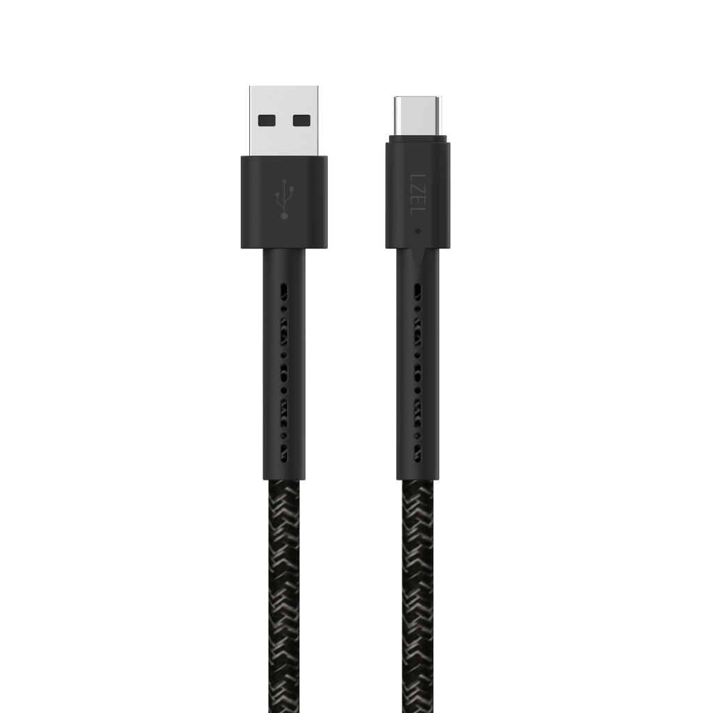LZEL USB-A to USB-C 2.0 Braided Cable 2m â€“ 3A, 15W, 480Mbps | Black