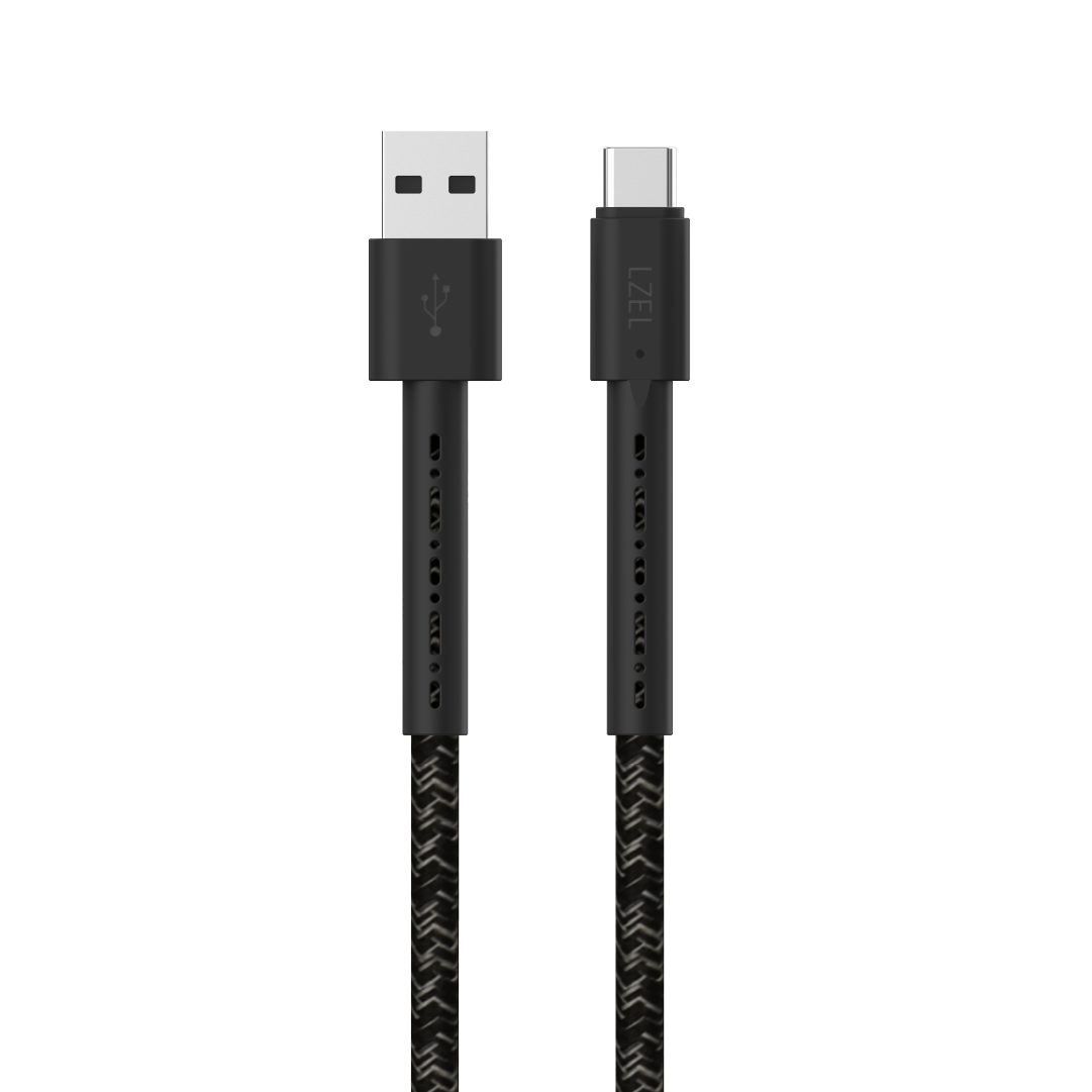 LZEL Celeris Charge AXC Braided USB-A to USB-C 2.0 Cable, 480Mbps, 15W Max, 1m | Black