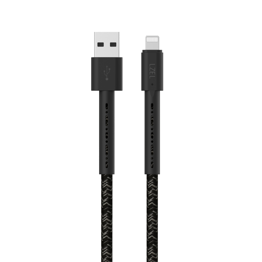 LZEL Celeris Charge AXL Braided USB-A to Lightning Cable, 480Mbps, 15W Max, 1m |  Black
