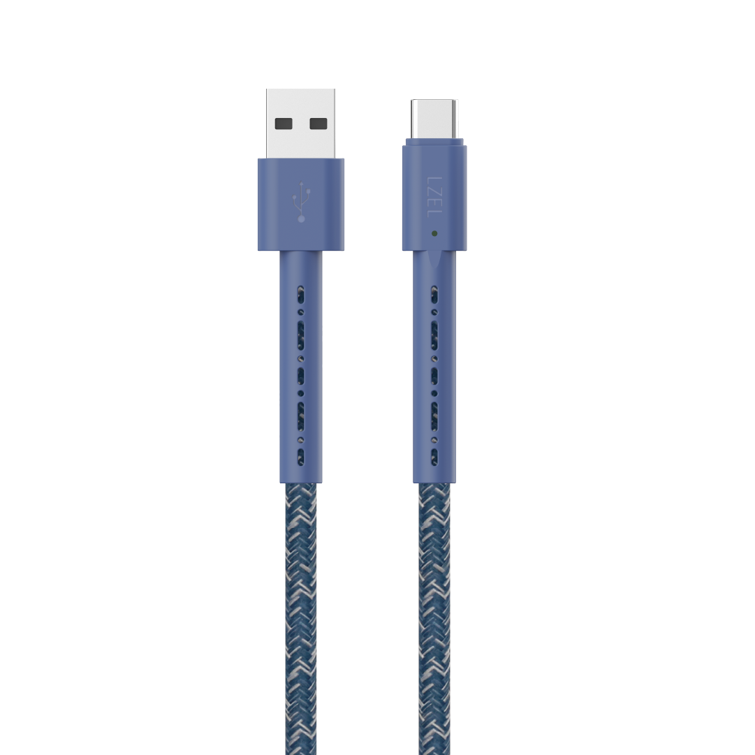 LZEL USB-A to USB-C 2.0 Braided Cable 2m â€“ 3A, 15W, 480Mbps | Blue