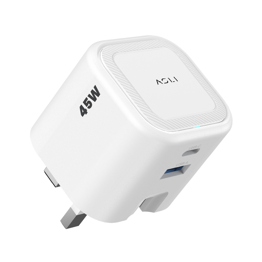 Asli  Global Powercore 45 Gan Dual Port Usb-A & Usb-C Fast Charger | White