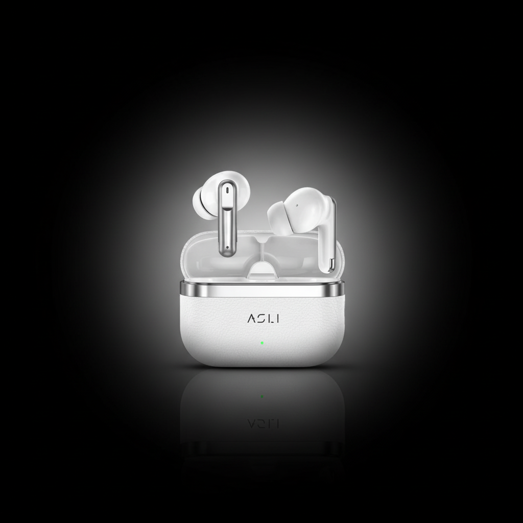 Asli Global EcoPods Air TWS Wireless ANC Bluetooth Earbuds with Active Noise Cancellation | White