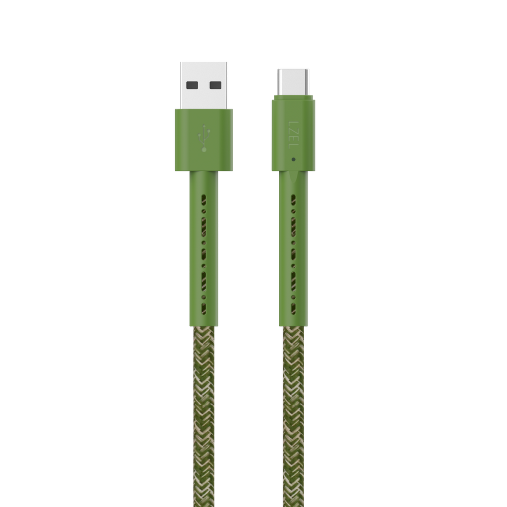 LZEL USB-A to USB-C 2.0 Braided Cable 2m â€“ 3A, 15W, 480Mbps | Green