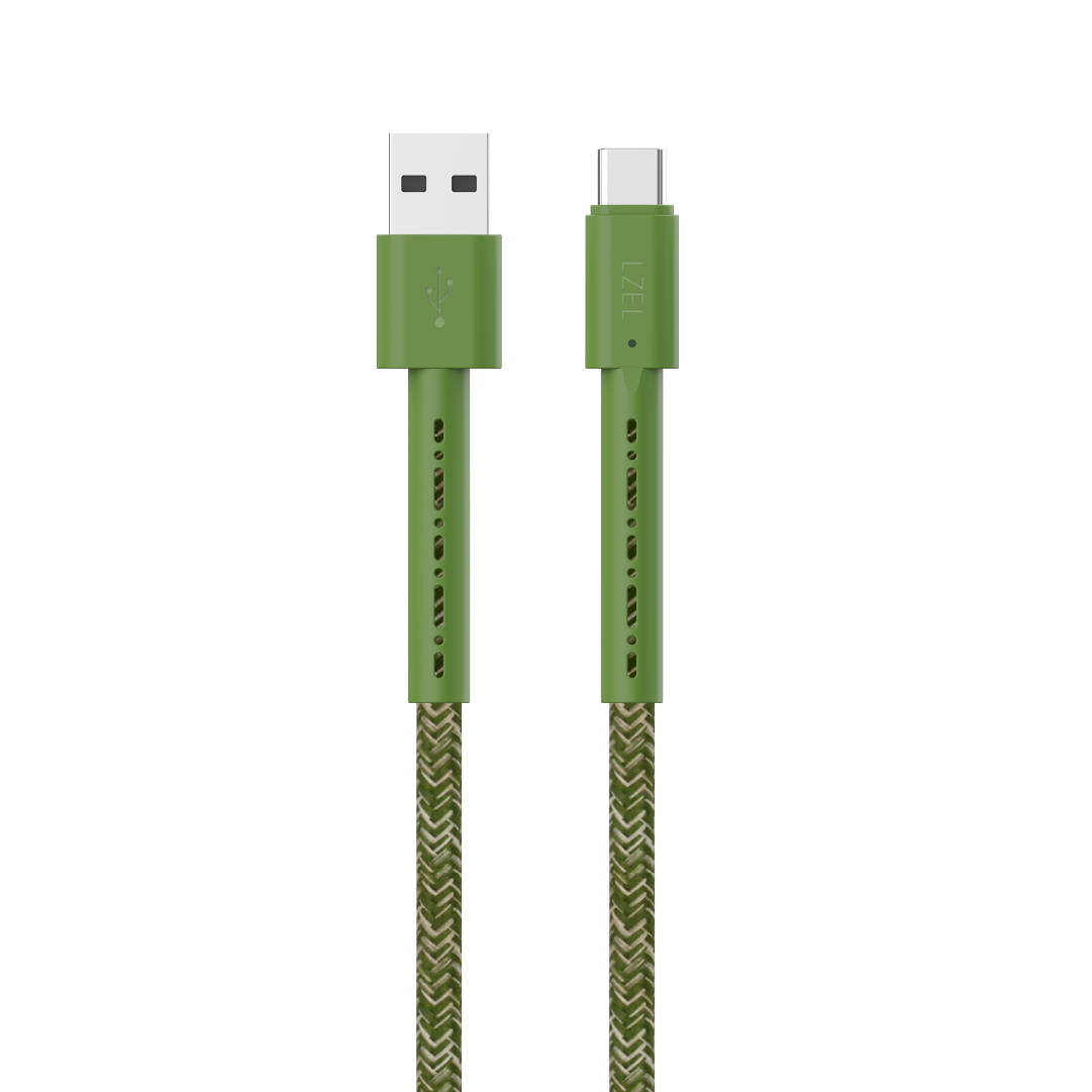 LZEL USB-A to USB-C 2.0 Braided Cable 2m â€“ 3A, 15W, 480Mbps | Green