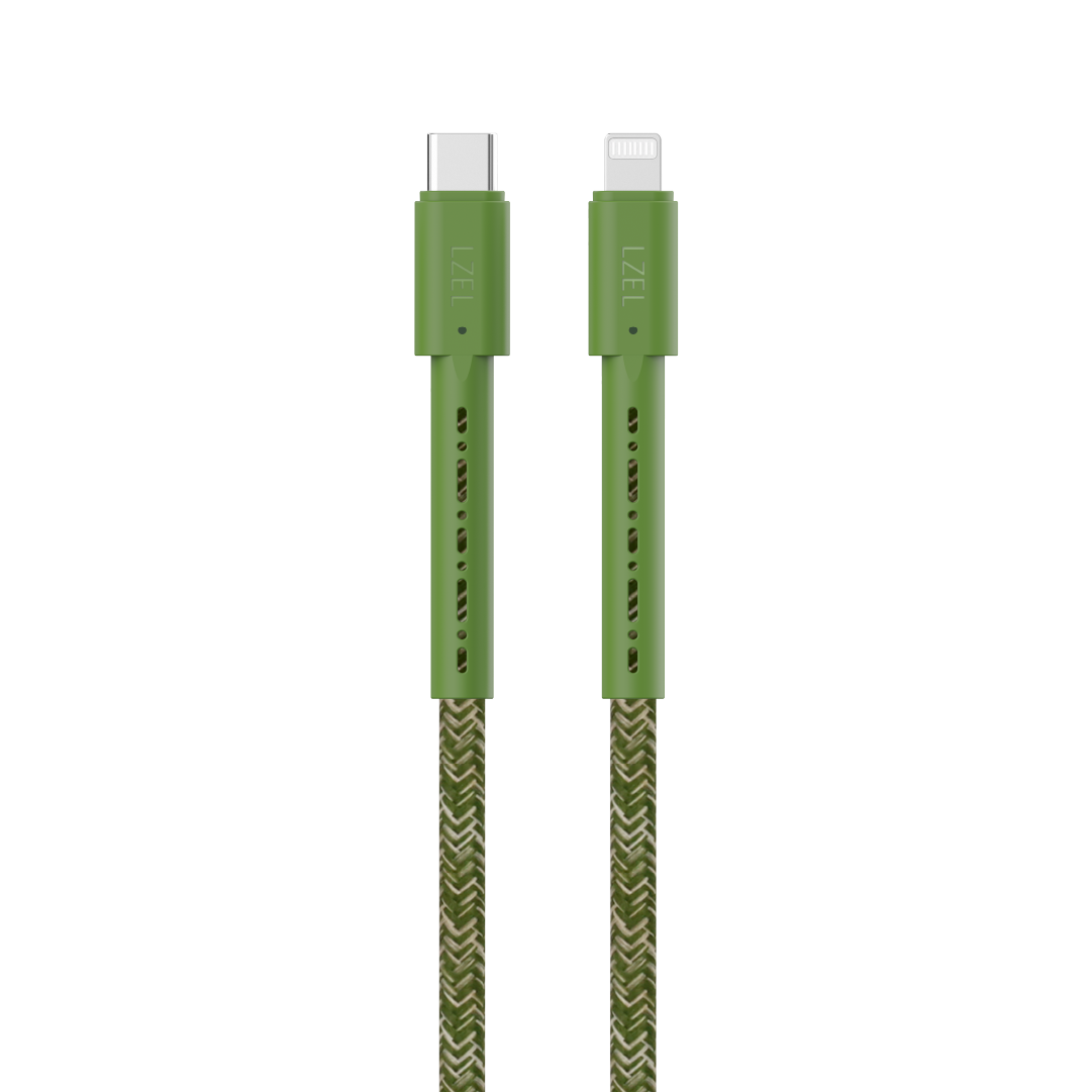 LZEL Celeris Charge CXL Braided USB-C to Lightning Cable, 480Mbps, 60W Max, 2m | Green