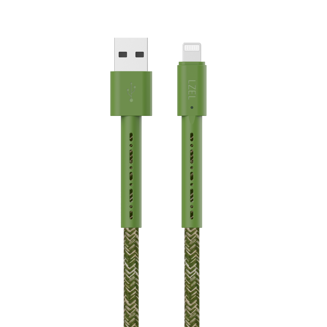 LZEL Celeris Charge AXL Braided USB-A to Lightning Cable, 480Mbps, 15W Max, 1m | Green
