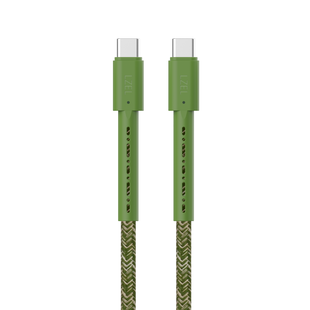 LZEL Celeris Charge CXC Braided USB-C to USB-C Cable, 480Mbps, 240W, 1m | Green