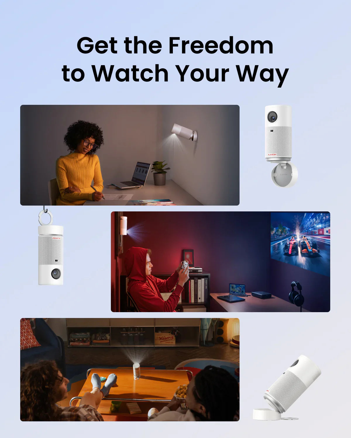 Nebula Capsule Air Smart Projector with Built-in Google TV 720p HD & 2-Hour Playtime | White