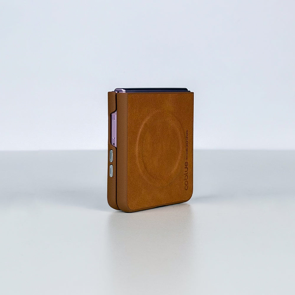 Coblue Premium Leather Magnetic Case â€“ Samsung Galaxy Z Flip 7 | Brown
