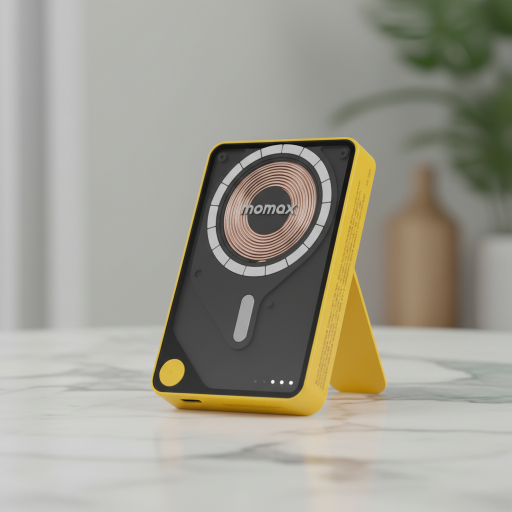 Momax 1-Power X Pro+ Magnetic Wireless Power Bank 10000mAh With Built-In USB-C Cable | Yellow