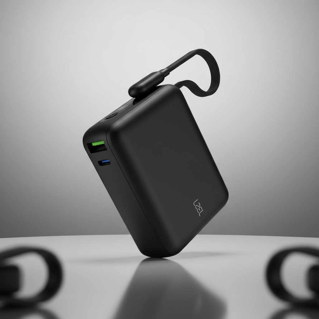 LZEL PrimeBrio 20K Mini PD Power Bank – 20000mAh, 40W, Built-in Type-C Cable | Black