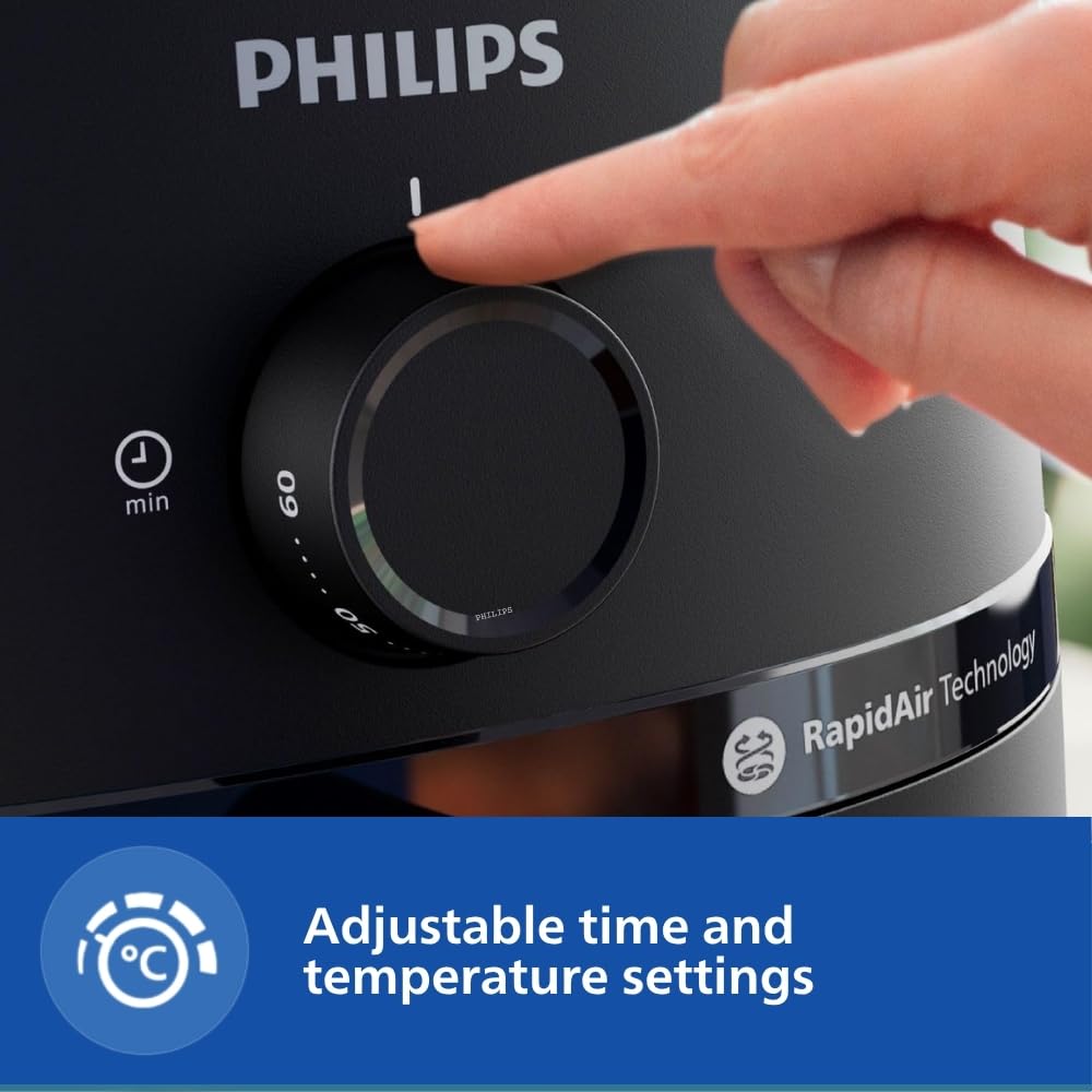 Philips Air Fryer NA130/00, uses up to 90% less fat, 1700W, 6.2 Liter, with Rapid Air Technology | Black