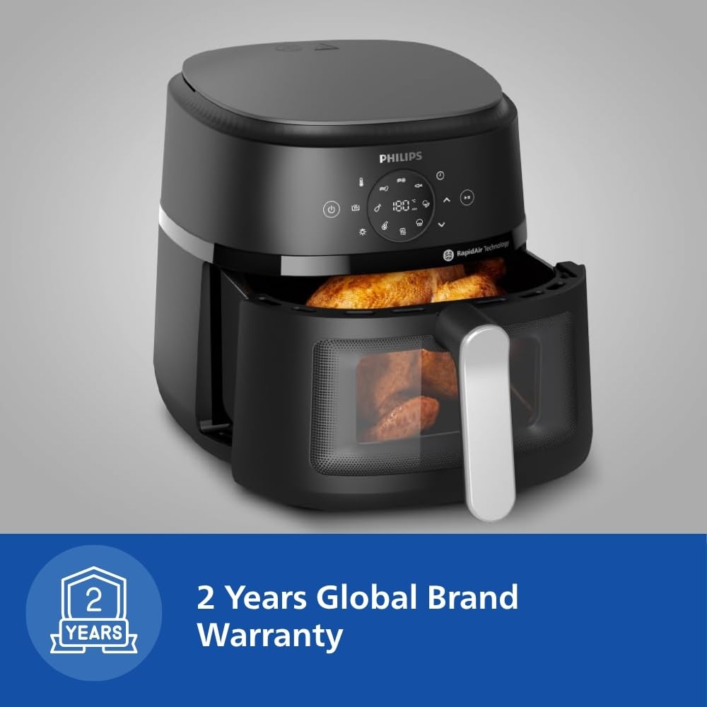 Philips Air Fryer NA130/00, uses up to 90% less fat, 1700W, 6.2 Liter, with Rapid Air Technology | Black