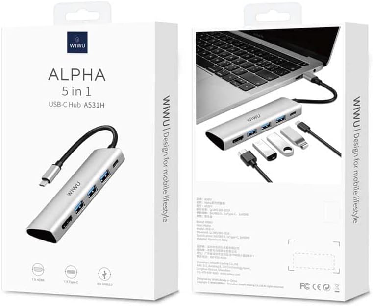 Wiwu Alpha 5 in 1 USB-C Hub Multi-Port Connect Hub | Gray