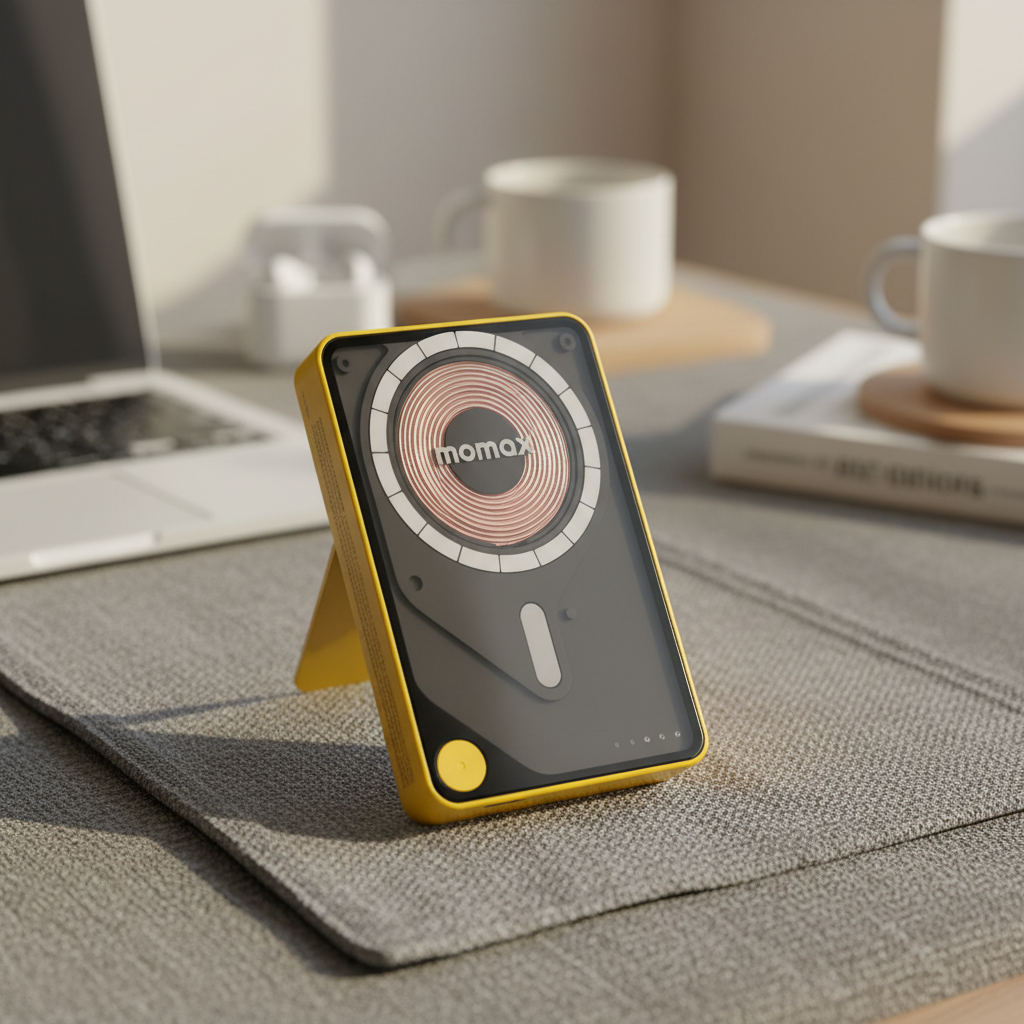 Momax 1-Power X Pro+ Magnetic Wireless Power Bank 10000mAh With Built-In USB-C Cable | Yellow