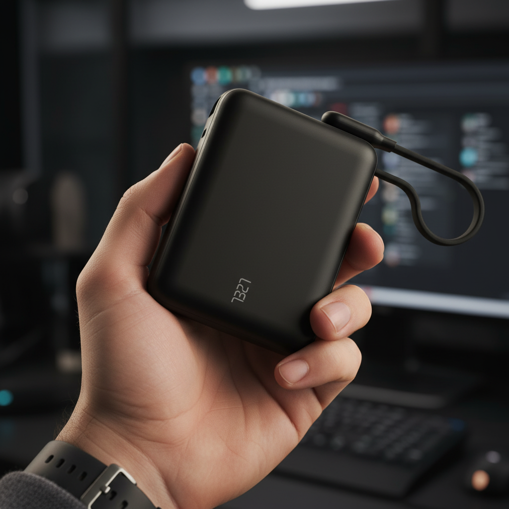 LZEL PrimeBrio 20K Mini PD Power Bank – 20000mAh, 40W, Built-in Type-C Cable | Black