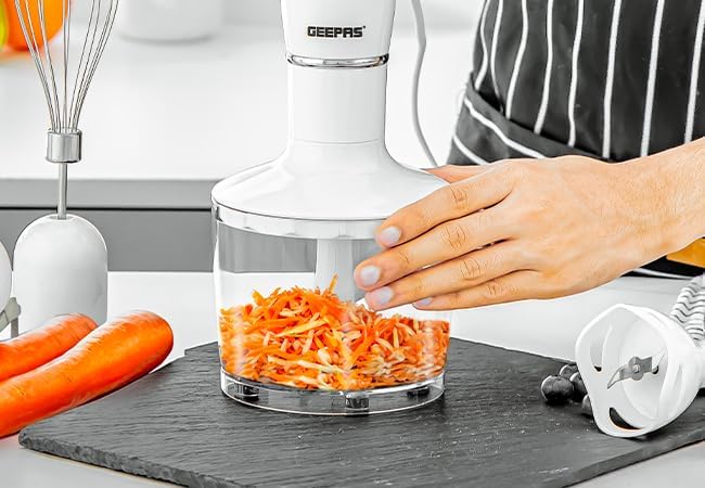 Geepas GHB6144 200W Hand Blender Set – 2-Speed Detachable Stick Blender & Whisk, Stainless Steel Blades | Ideal for Smoothies, Shakes, Purees & More