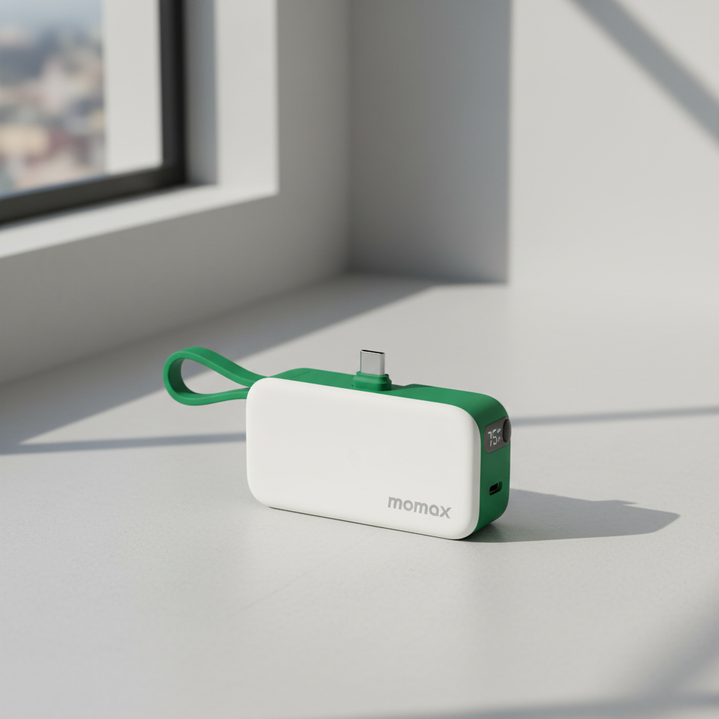 Momax 1-Power Mini 5000mAh Bulit-in foldable USB-C Battery pack | Green