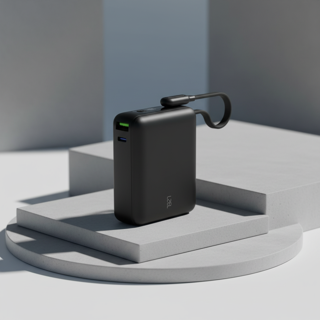 LZEL PrimeBrio 20K Mini PD Power Bank – 20000mAh, 40W, Built-in Type-C Cable | Black