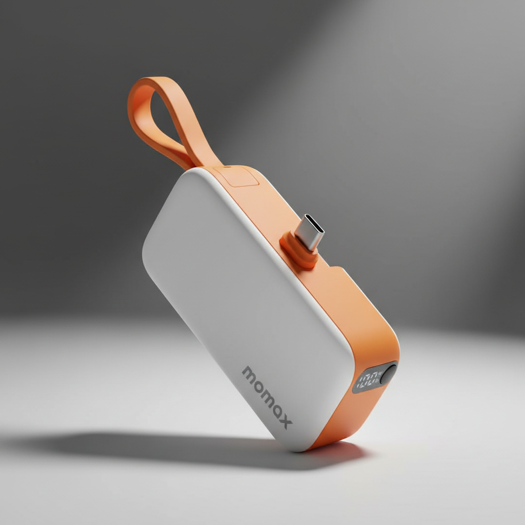 Momax 1-Power Mini 5000mAh Bulit-in foldable USB C Battery pack Orange