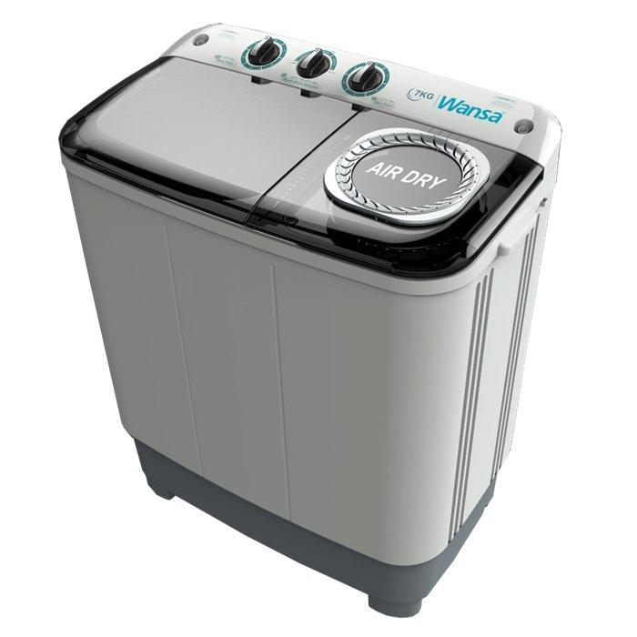Wansa Twin Tub Washing Machine, 7Kg Washing Capacity | White/Gray
